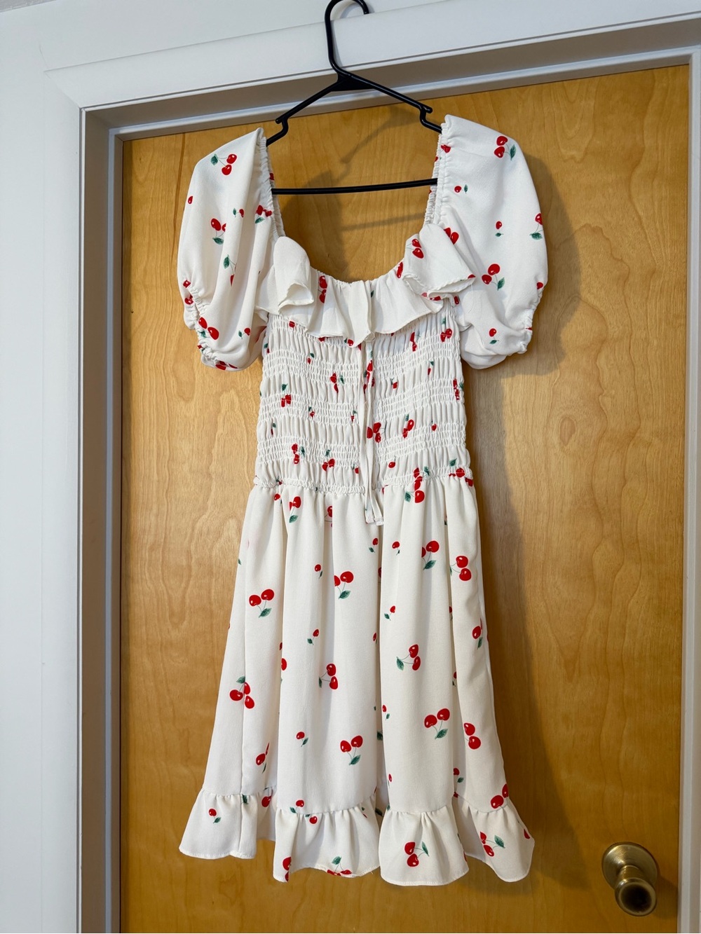 Liberty Love White Cherry Print Puff Sleeve Dress